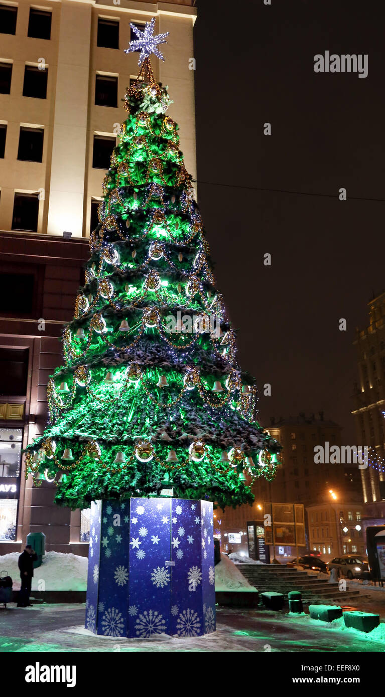 Grünen Weihnachtsbaum im Schnee in Nowospassker Kloster in Moskau Stockfoto