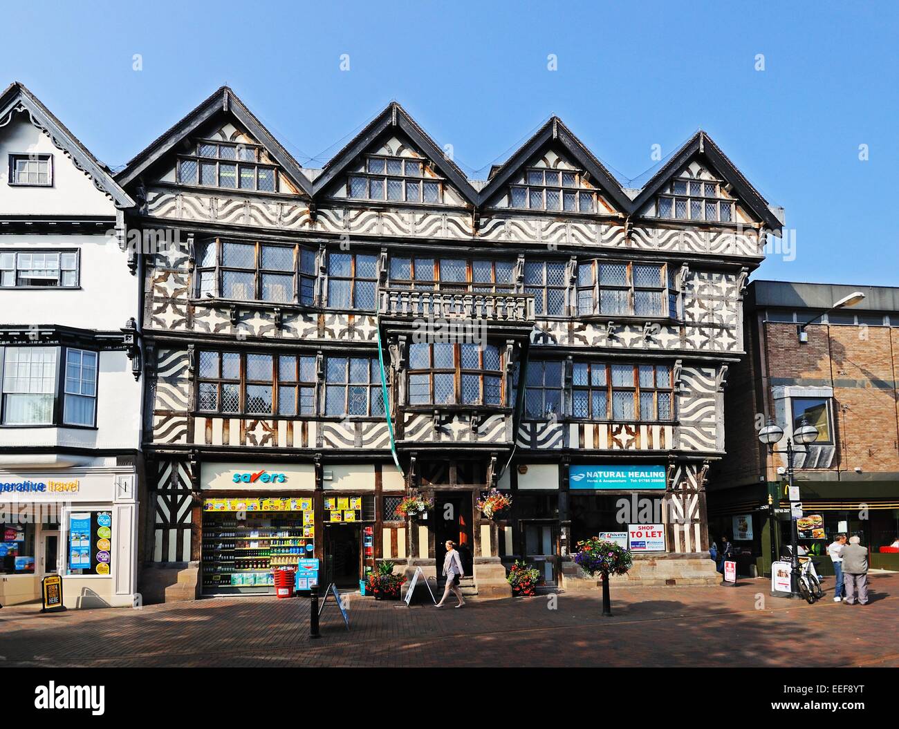 Das alte hohe Haus entlang Greengate Street im Zentrum Stadt, Stafford, Staffordshire, England, Vereinigtes Königreich, West-Europa. Stockfoto