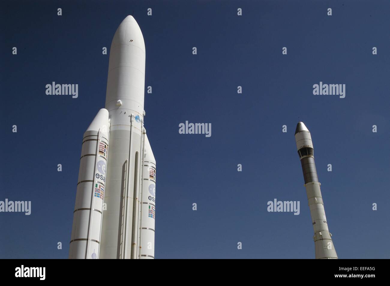 Ariane-Raketen auf Anzeige im Museum der Luftfahrt am Flughafen in Paris Le Bourget Stockfoto
