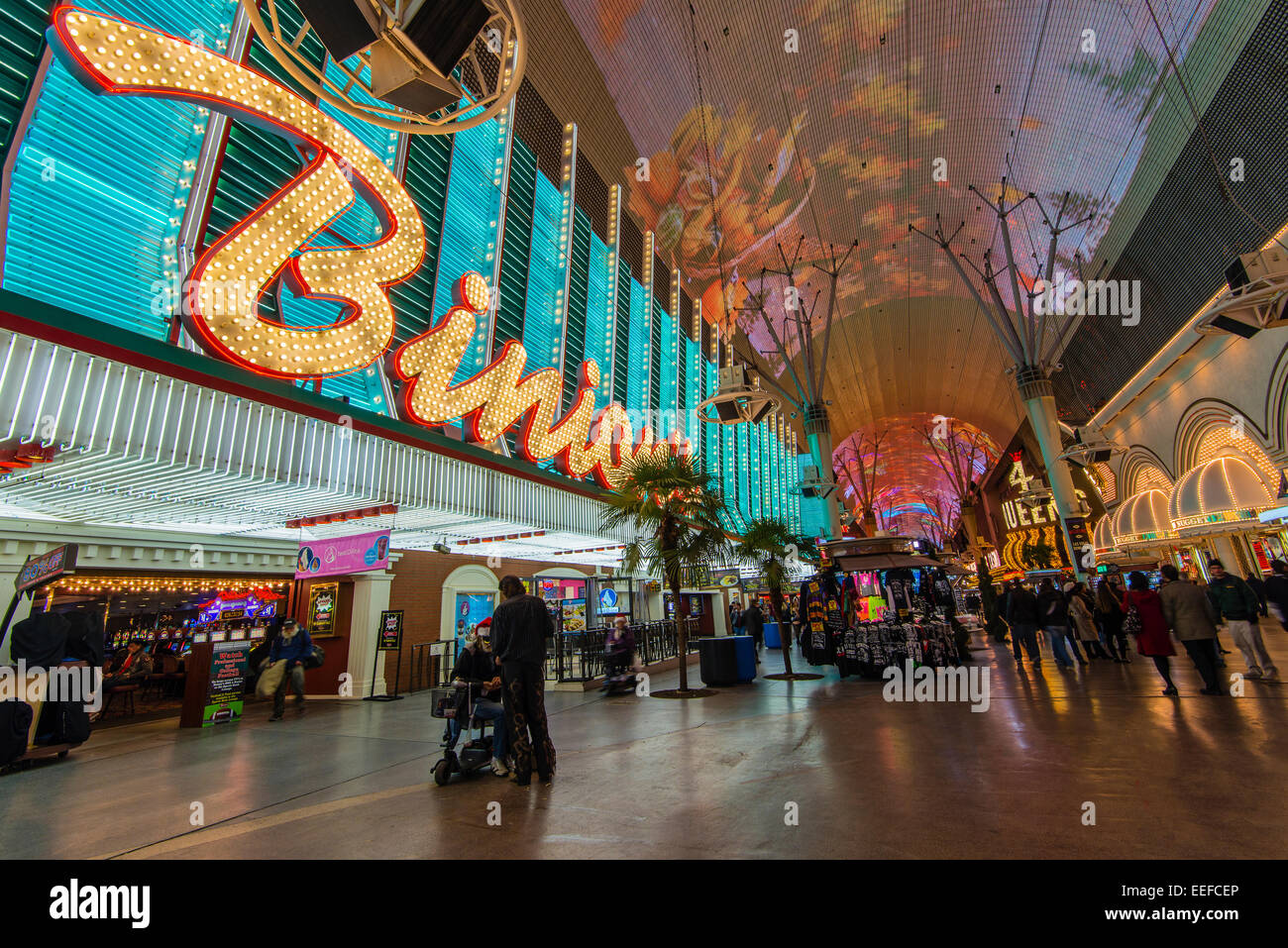 Binion es Gambling Hall and Hotel Neon unterzeichnen, Fußgängerzone Fremont Street Experience, Las Vegas, Nevada, USA Stockfoto