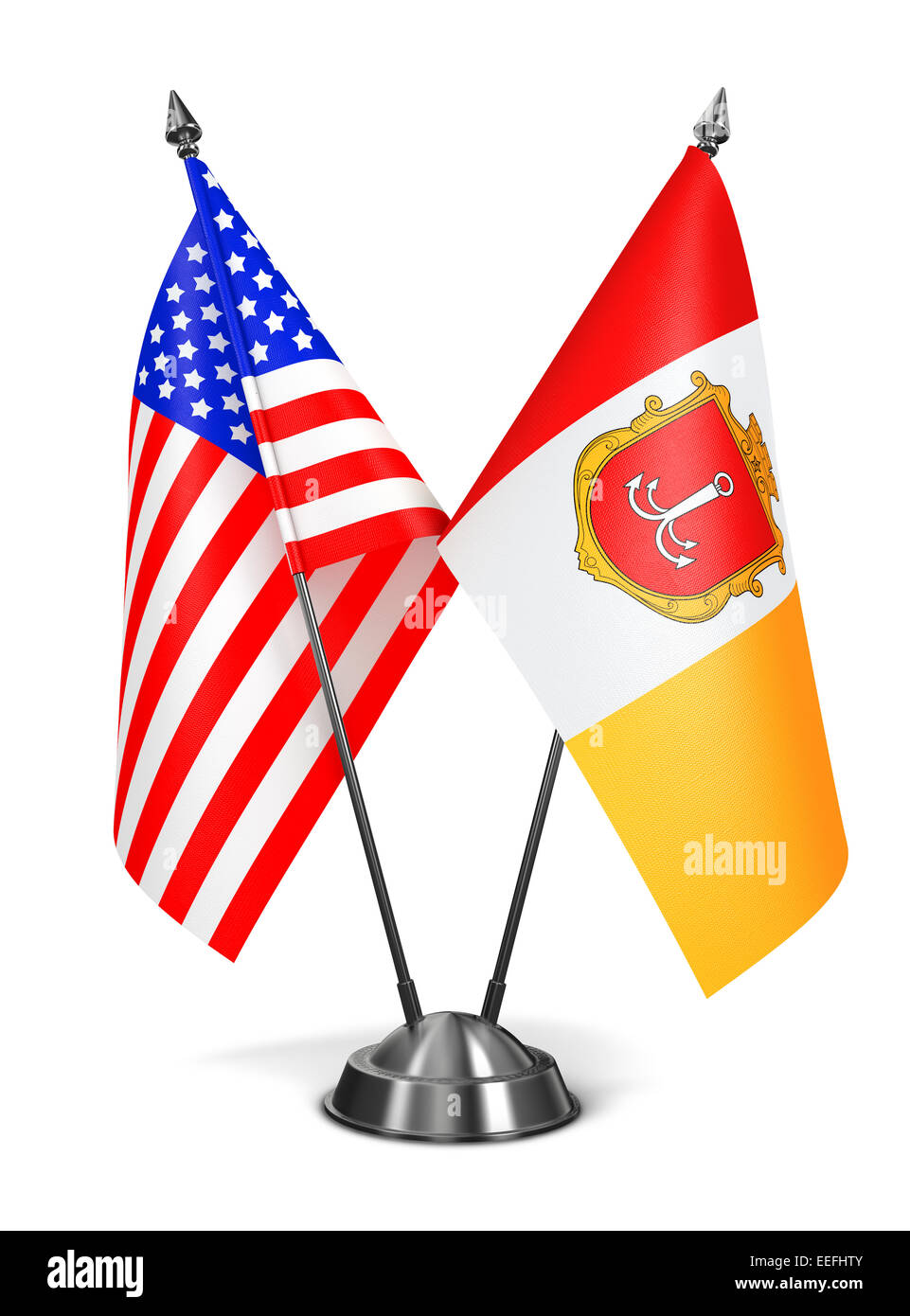 USA und VR - Miniatur-Flags. Stockfoto