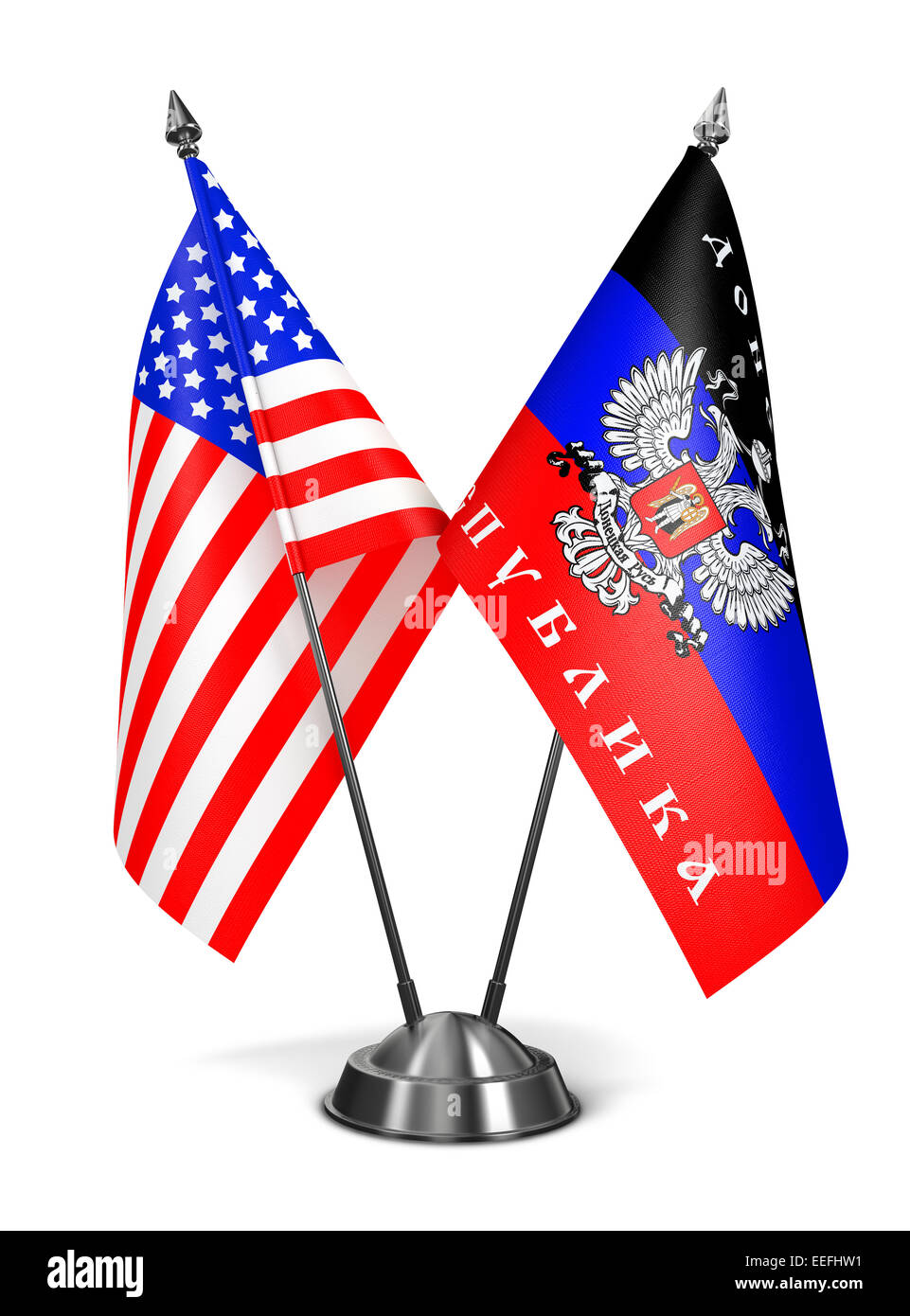 USA und DNR - Miniatur-Flags. Stockfoto