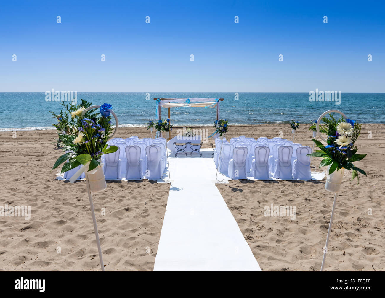 Hochzeit Ort am Strand von Mojacar, Provinz Almeria, Andalusien, Spanien Stockfoto