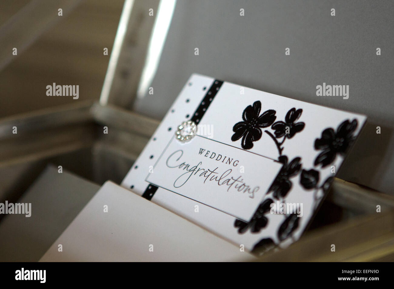 Hochzeit Glückwunschskarte in Gast-box Stockfoto