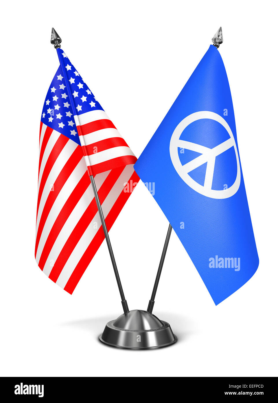 USA und Peace-Zeichen - Miniatur-Flags. Stockfoto