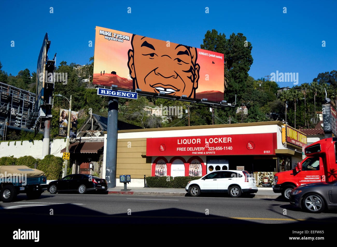 Mike Tyson Plakatwand am Sunset Strip Stockfoto