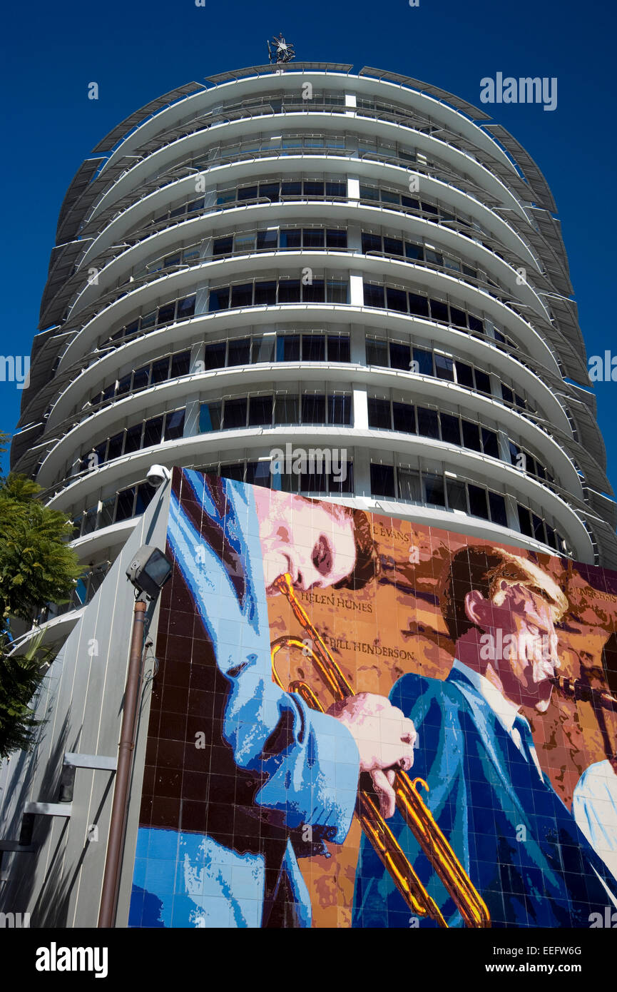 Capitol Records Musiker Wandbild außerhalb Gebäude auf der Vine Street in Hollywood, Kalifornien Stockfoto
