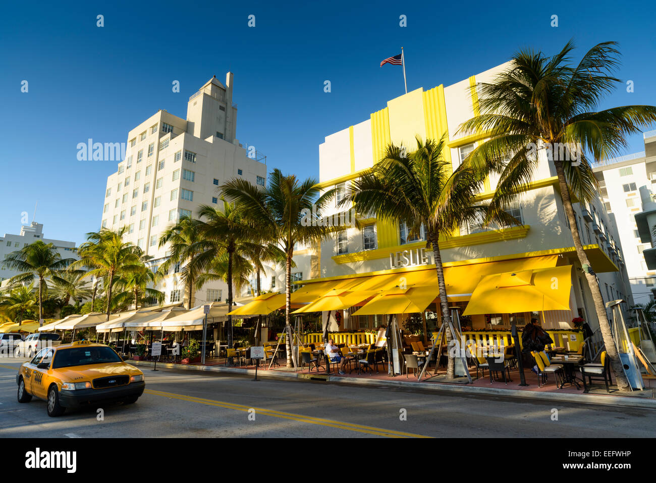 Art-Deco-Hotels am Ocean Drive, South Beach, Miami, Florida, USA Stockfoto