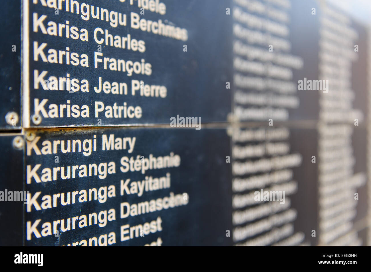 Die Namen der Opfer des Völkermordes in Ruanda 1994. Kigali Genozid Gedenkstätte. Kigali, Ruanda. Stockfoto