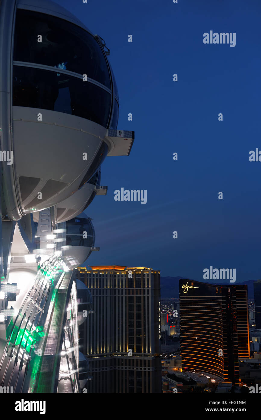 Das High Roller-Riesenrad, Las Vegas, mit Wynn und Palazzo Hotels für Hintergrund Stockfoto