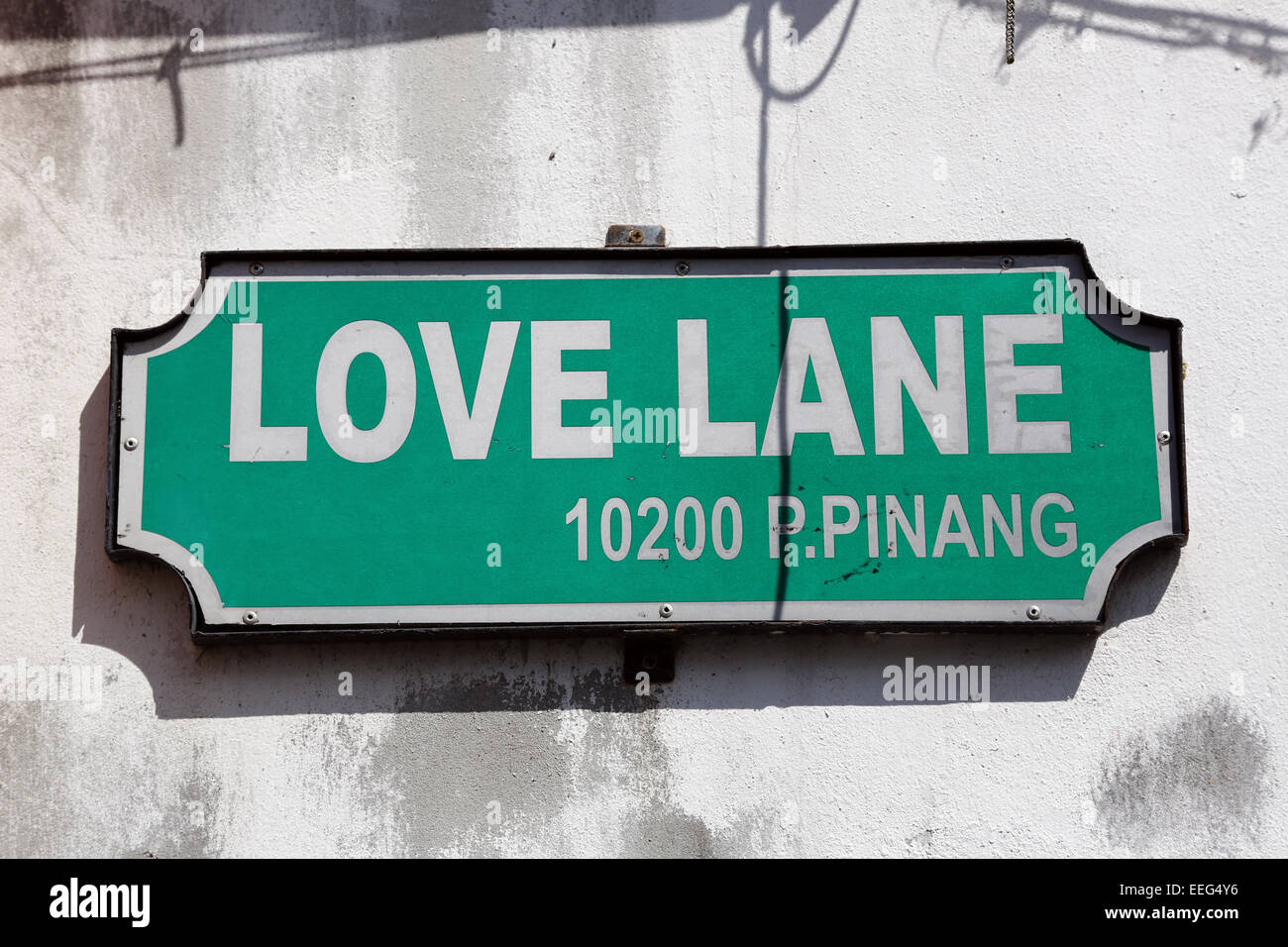Liebe Spur Straßenschild, Georgetown, Penang, Malaysia Stockfoto