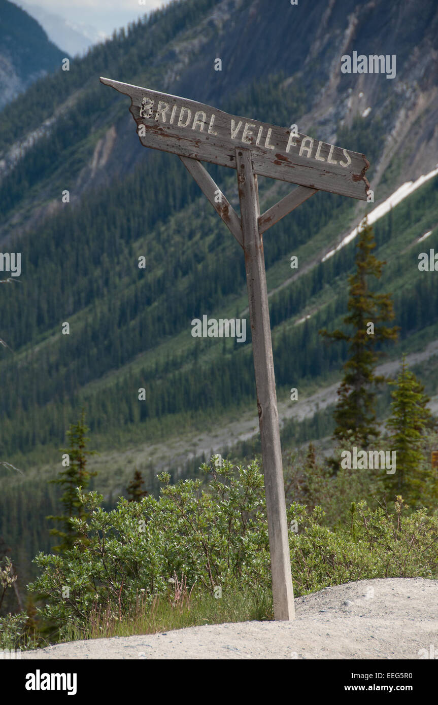 Bridal Veil Falls Zeichen, Banff Nationalpark, Alberta, Kanada Stockfoto