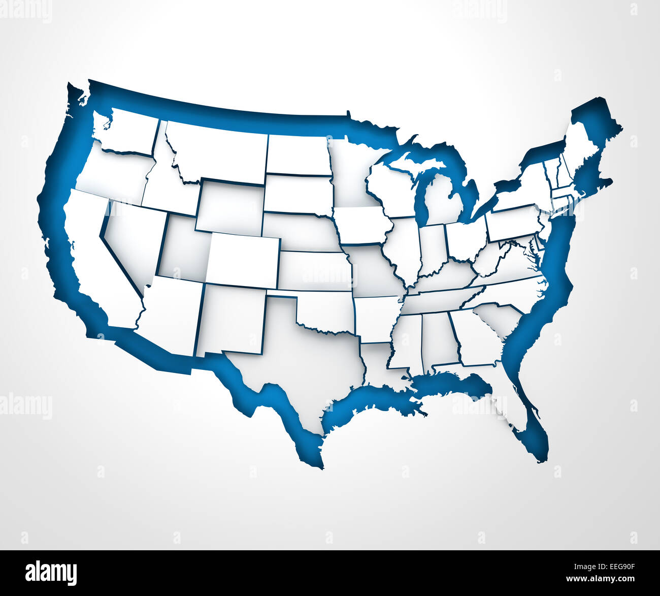USA-Papier-Karte mit einzelnen Staaten, 3d Rendern Stockfoto