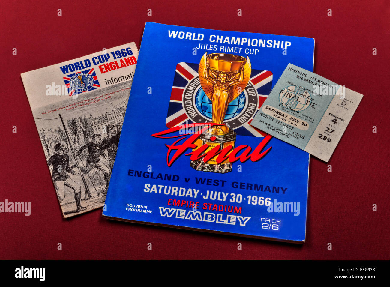 Welt-Cup-Finale 1966, England V Westdeutschland, Programm, Tickets und Broschüre. Stockfoto