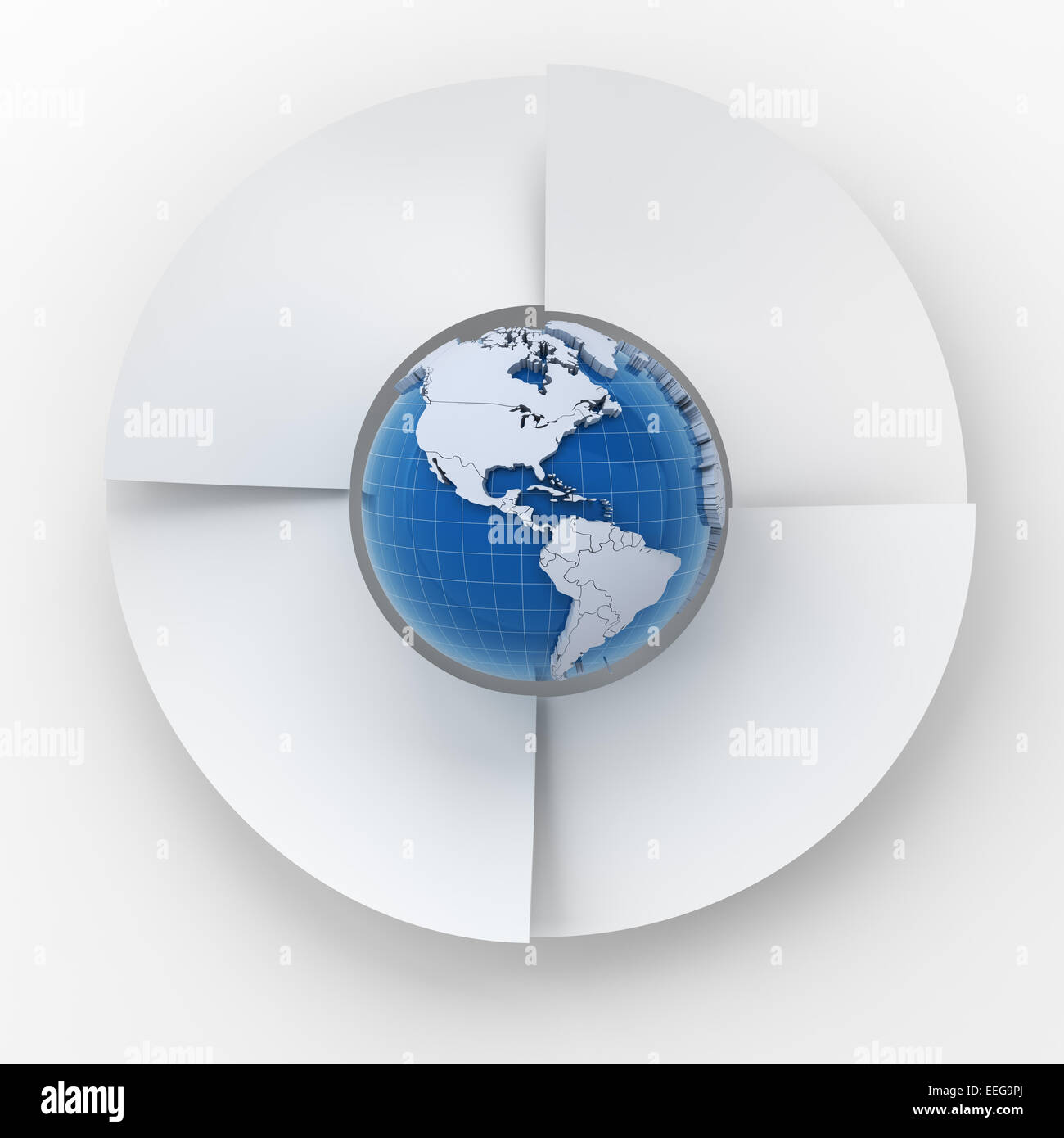 Vier Schritte Kreis Infografik Diagramm mit Globe, 3d render Stockfoto