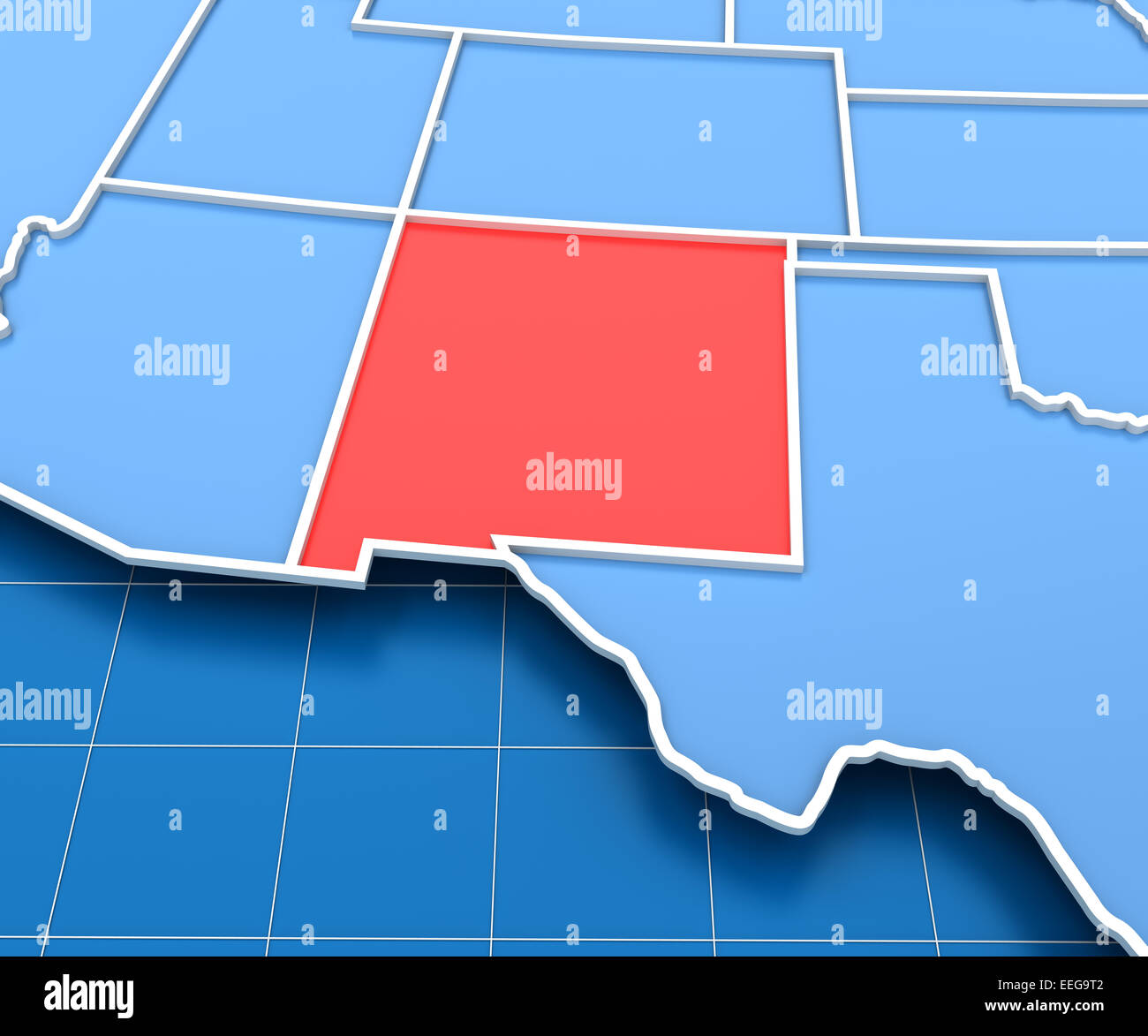 3D Rendering der Karte der USA mit New Mexico State hervorgehoben Stockfoto