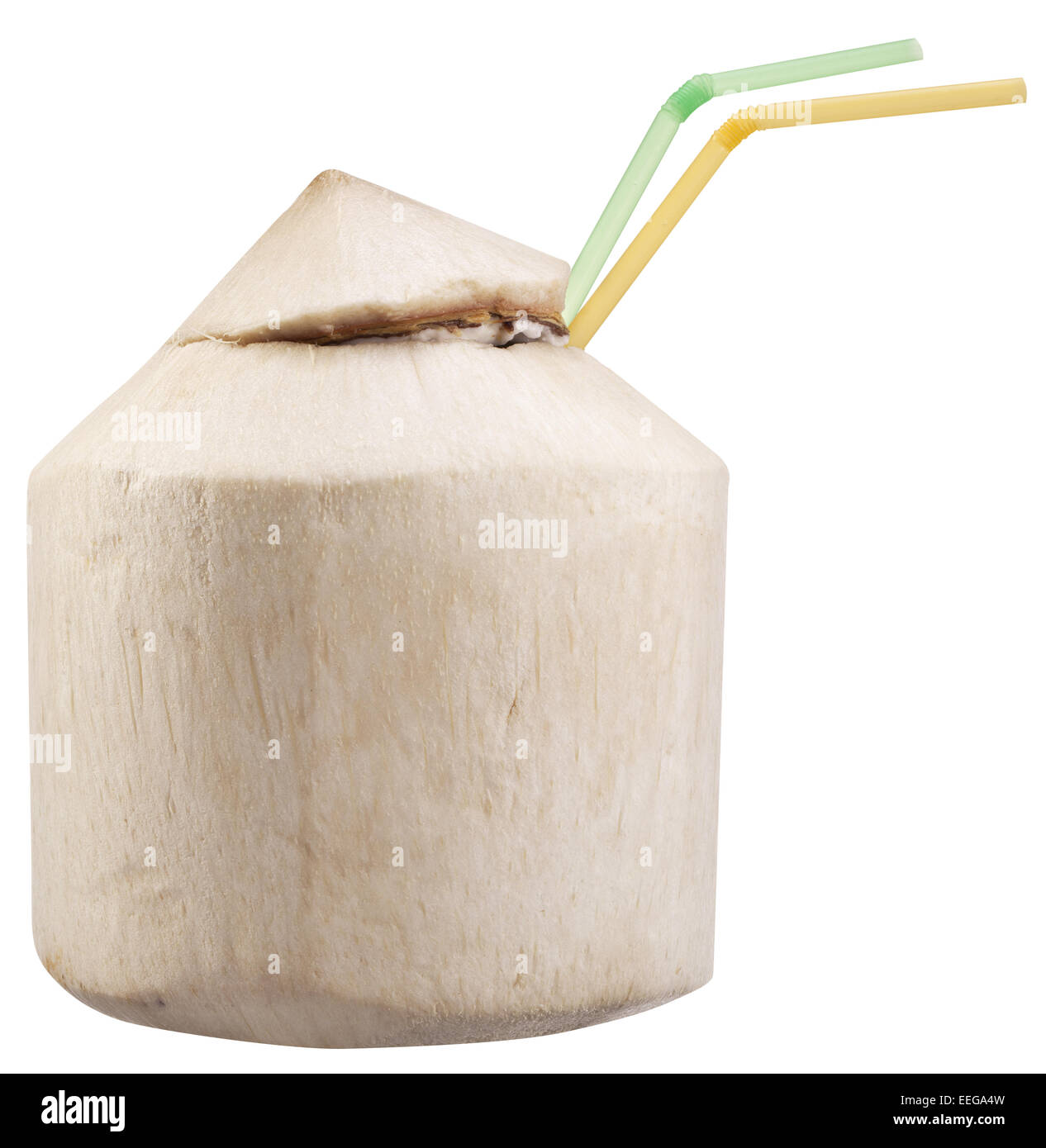 Kokosnuss-Wasser in der Nut. Datei enthält Beschneidungspfade. Stockfoto