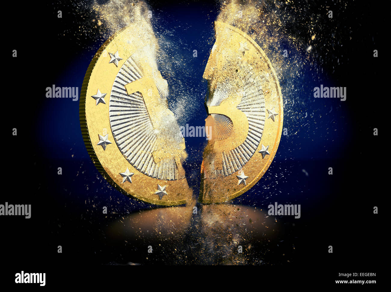 Bitcoin - entzwei gebrochen Stockfoto