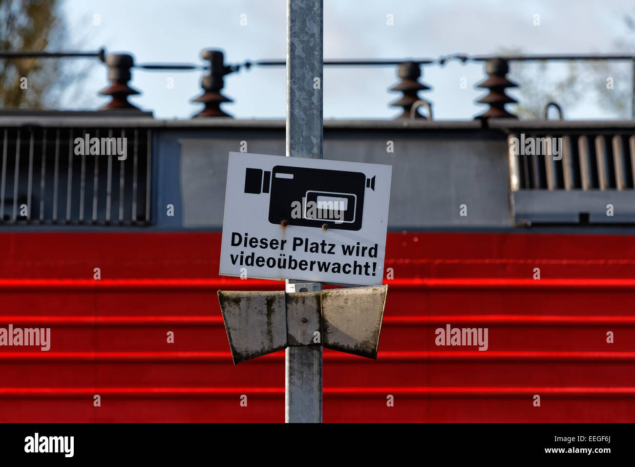 Salzwedel, Deutschland, Schild Videoüberwachung Stockfoto