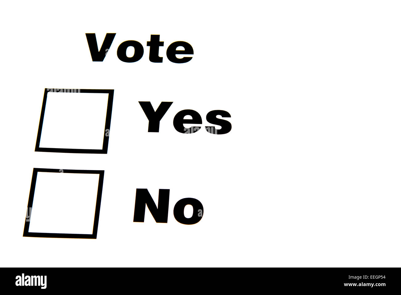 Stimmen Sie ja keine andere Wahl wählen, dass Tick Box Auswahl für gegen Kopie Raum weißen Hintergrund ausschneiden Stockfoto