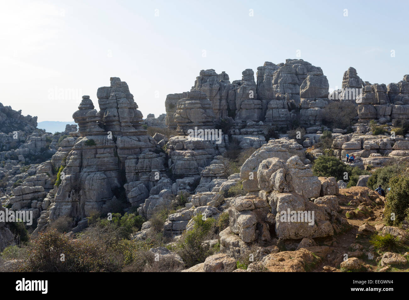 El Torcal de Antequera, Sierra del Torcal, Antequera, Málaga, Andalusien, Spanien.  Karstigen Felsformationen. Stockfoto