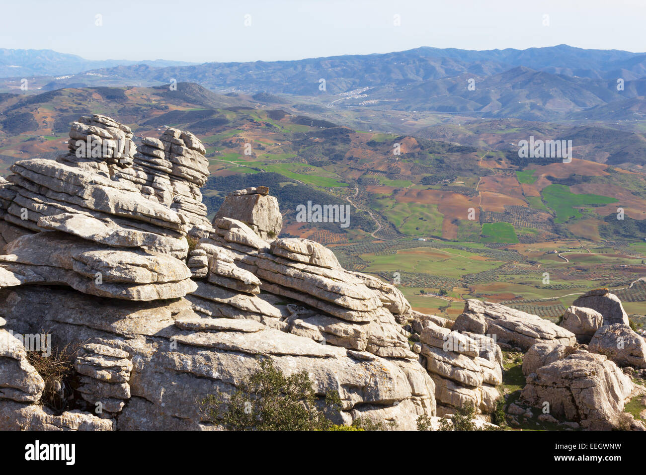 El Torcal de Antequera, Sierra del Torcal, Antequera, Málaga, Andalusien, Spanien.  Karstigen Felsformationen. Stockfoto