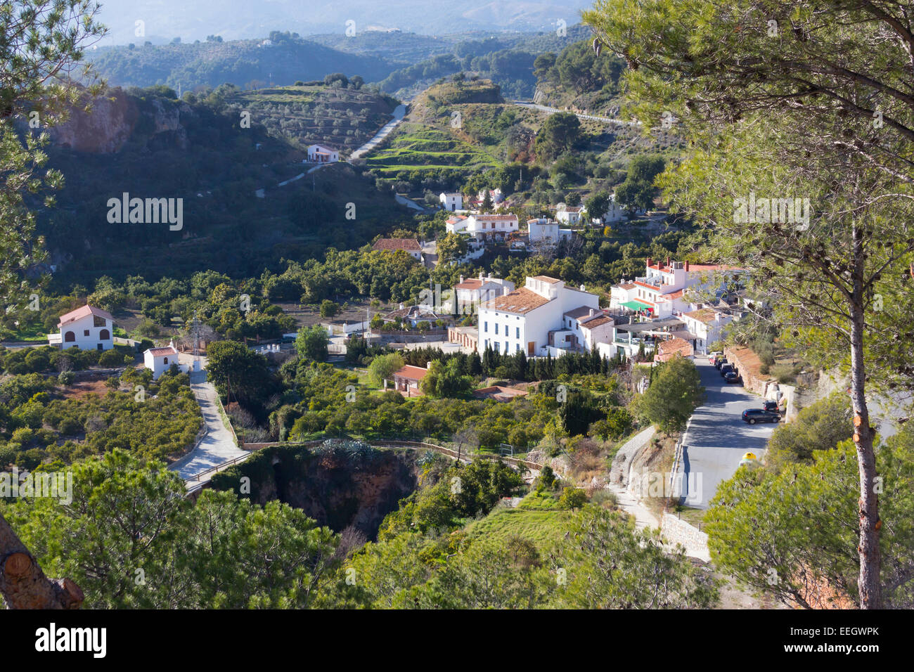 Jorox, Alozaina, Málaga, Andalusien, Spanien. Dieser kleine Weiler hatte insgesamt 24 Einwohnern im Jahr 2012. Stockfoto