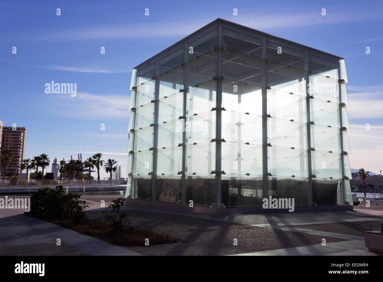 Die Pompidou Zentrum für Kunst, Muelle Uno, Hafen von Málaga, Costa Del Sol, Spanien.  "Kubus" wird voraussichtlich im Jahr 2015 eröffnet werden. Stockfoto