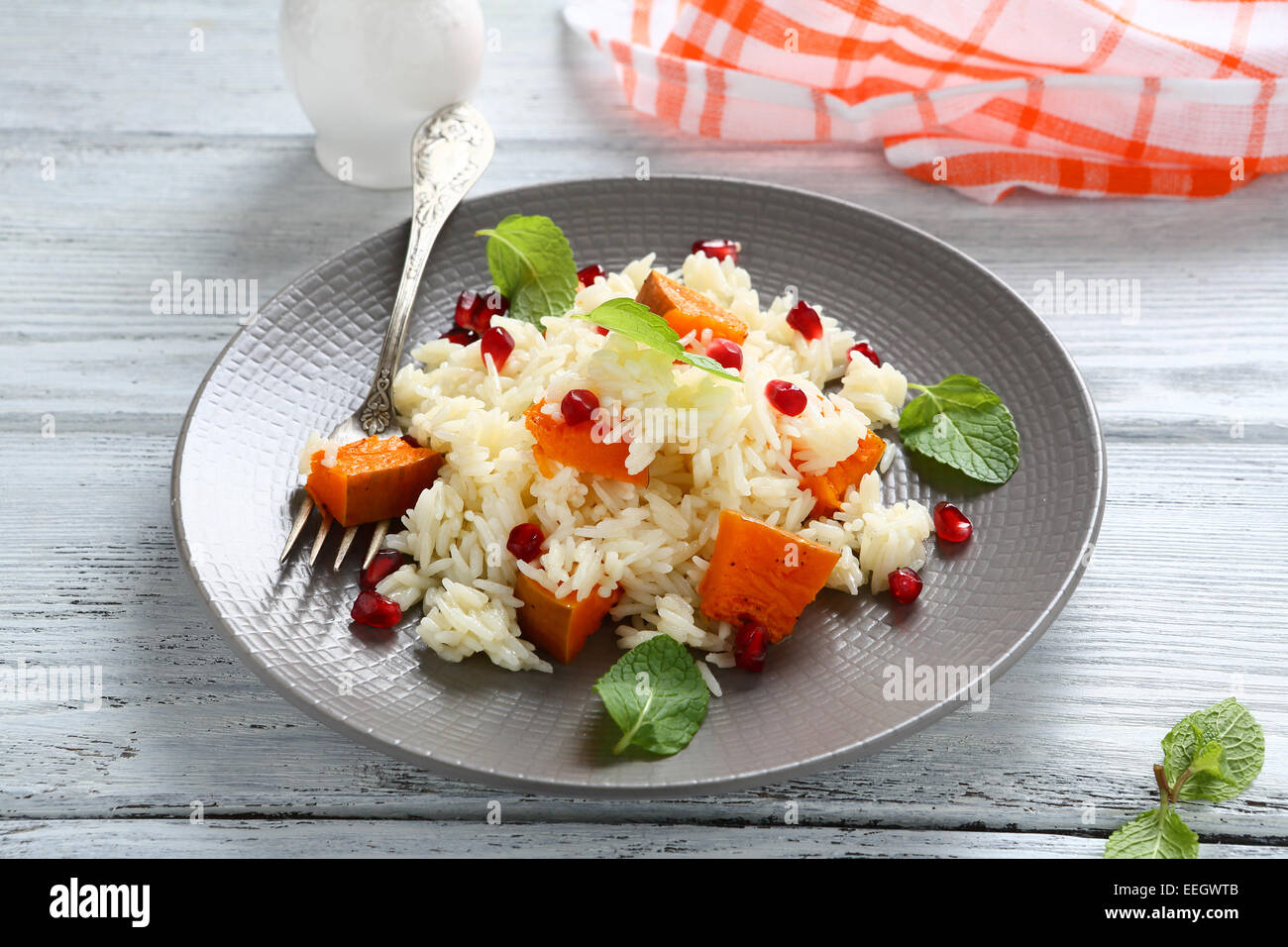 Reis mit Kürbis, Essen Stockfoto
