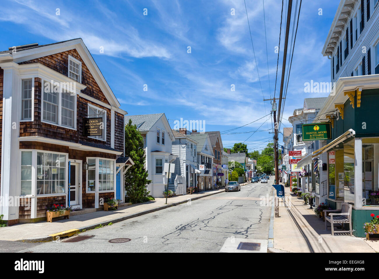 Main Street in der historischen Altstadt von Stonington, Connecticut, USA Stockfoto