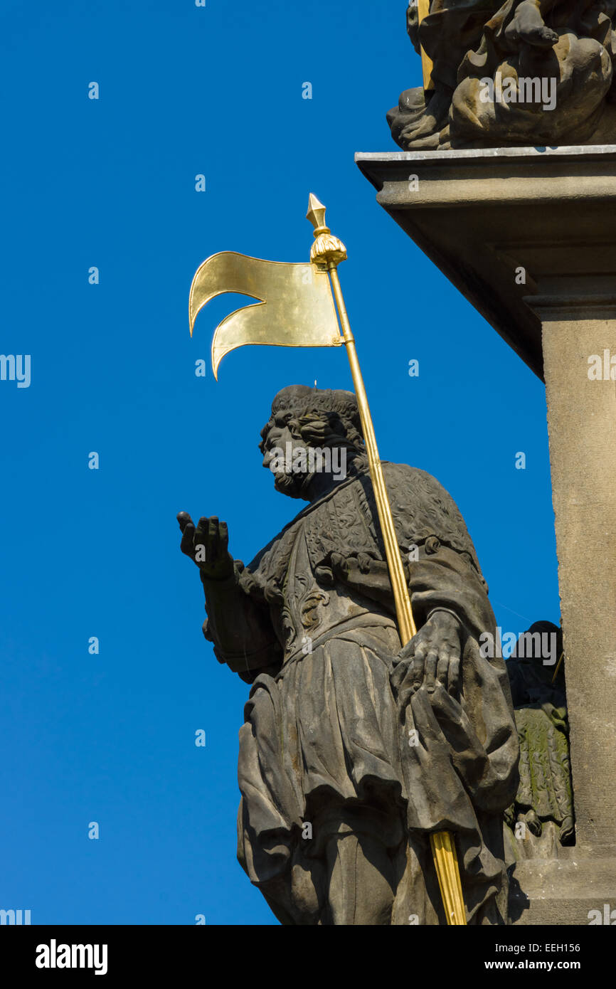 Detail der Säule der Heiligen Dreifaltigkeit. Kleinseite (Mala Strana) in Prag, Tschechien. Stockfoto