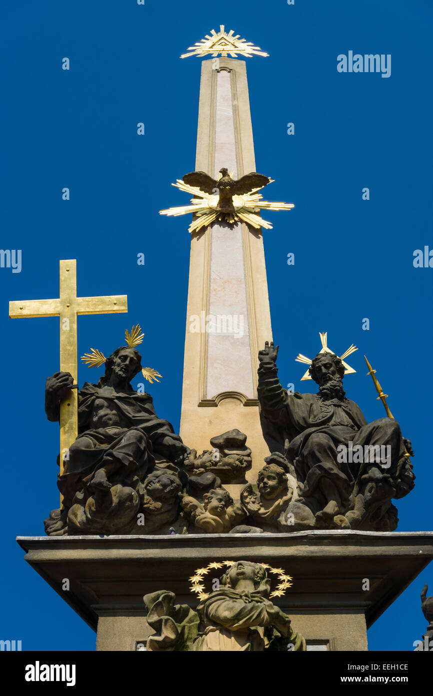 Detail der Säule der Heiligen Dreifaltigkeit. Kleinseite (Mala Strana) in Prag, Tschechien. Stockfoto