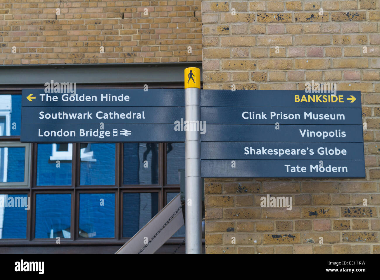 Richtungen zu unterzeichnen außen Southwark Kathedrale & Bankside auf London England Stockfoto