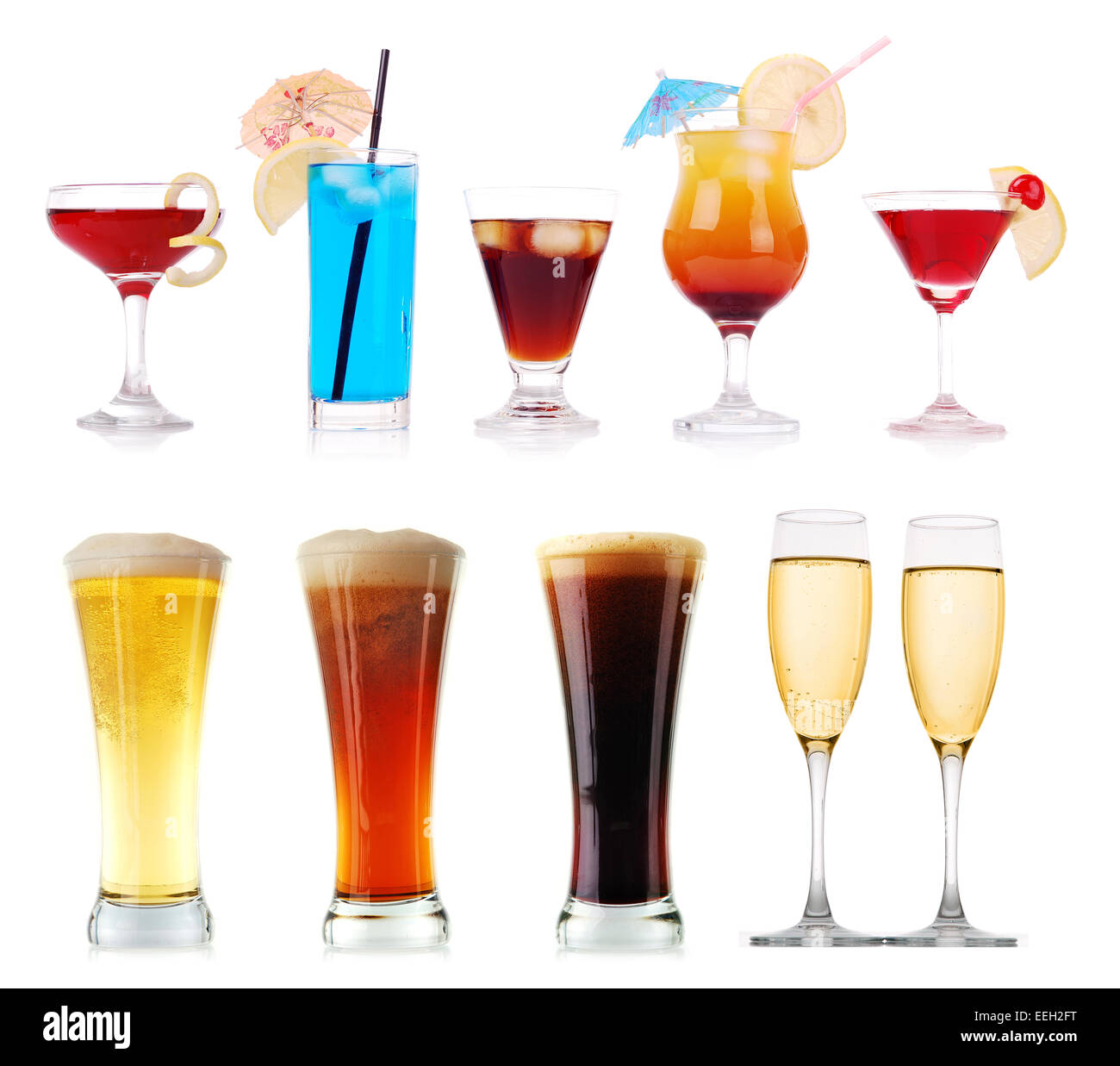 Bunte Cocktails und andere Getränke-Sammlung Stockfoto