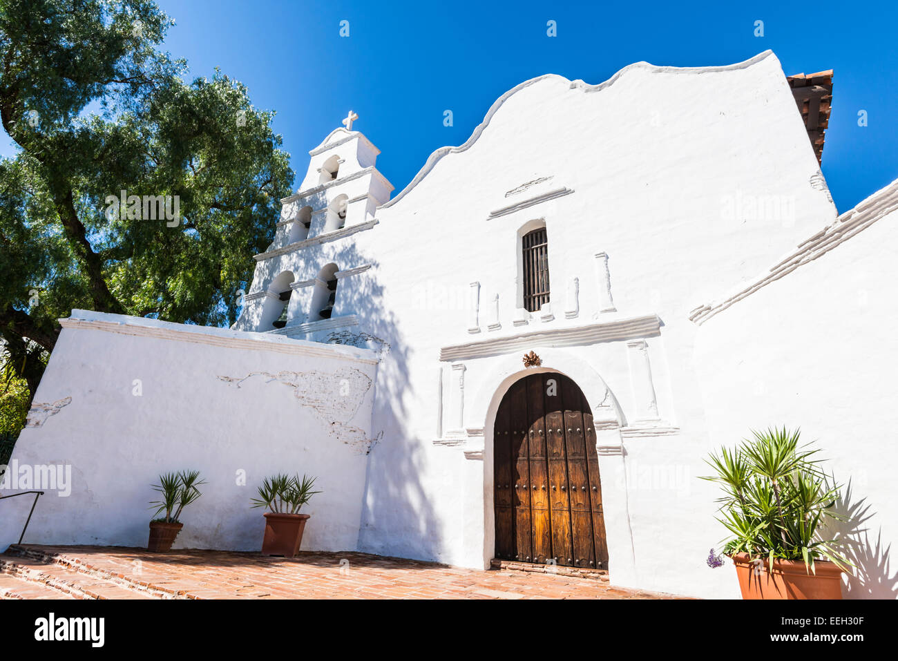 Mission Basilica San Diego de Alcala Gebäude. Historische Stätte. San Diego, California, Vereinigte Staaten von Amerika. Stockfoto