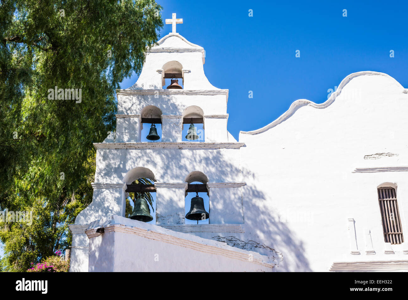 Mission Basilica San Diego de Alcala Gebäude. Historische Stätte. San Diego, California, Vereinigte Staaten von Amerika. Stockfoto