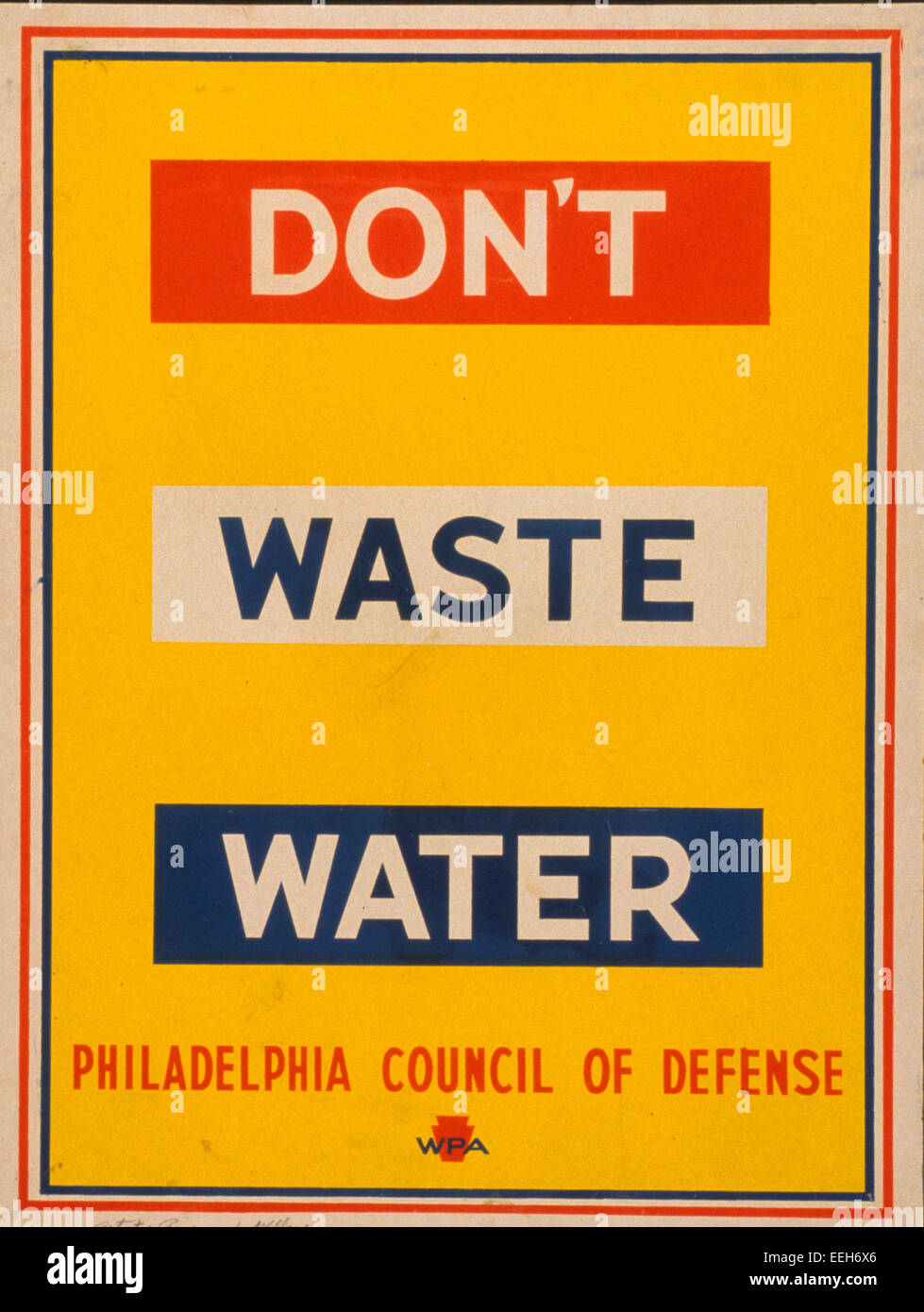 Verschwenden Sie keine Wasser - USA WWII Plakat Förderung der Erhaltung des Wassers für den Kriegseinsatz, ca. 1943 Stockfoto