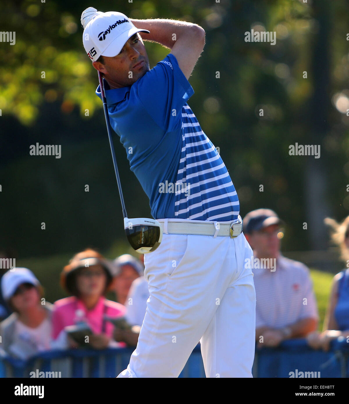 Honolulu, Hawaii. 18. Januar 2015. Ryan Palmer abschlägt am 1. Abschlag in der Finalrunde der 2015 Sony Open In Hawaii im Waialae Country Club in Honolulu, HI. Bildnachweis: Cal Sport Media/Alamy Live-Nachrichten Stockfoto