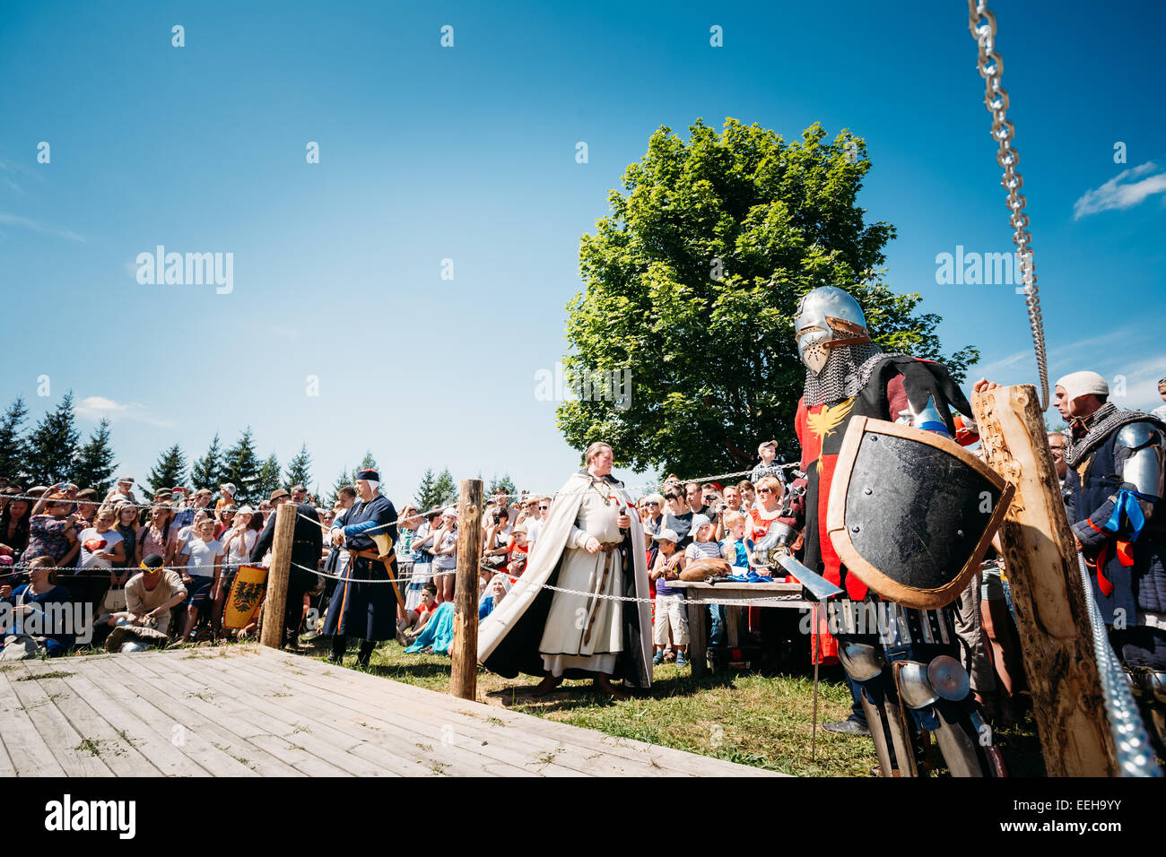 Krieger-Teilnehmer des Festivals der mittelalterlichen Kultur Stockfoto