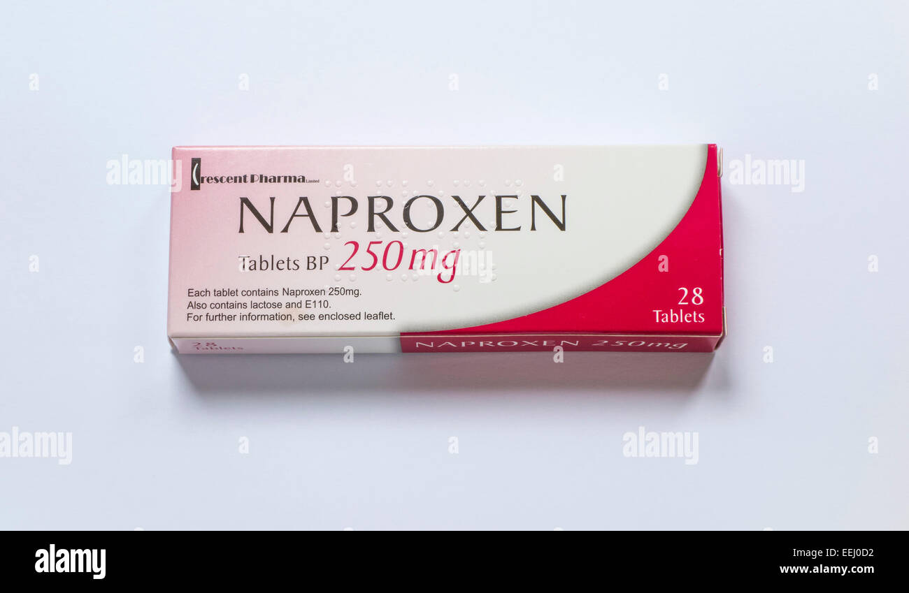 Naproxen Tabletten 250 mg Rezept Pack, England, UK. Stockfoto