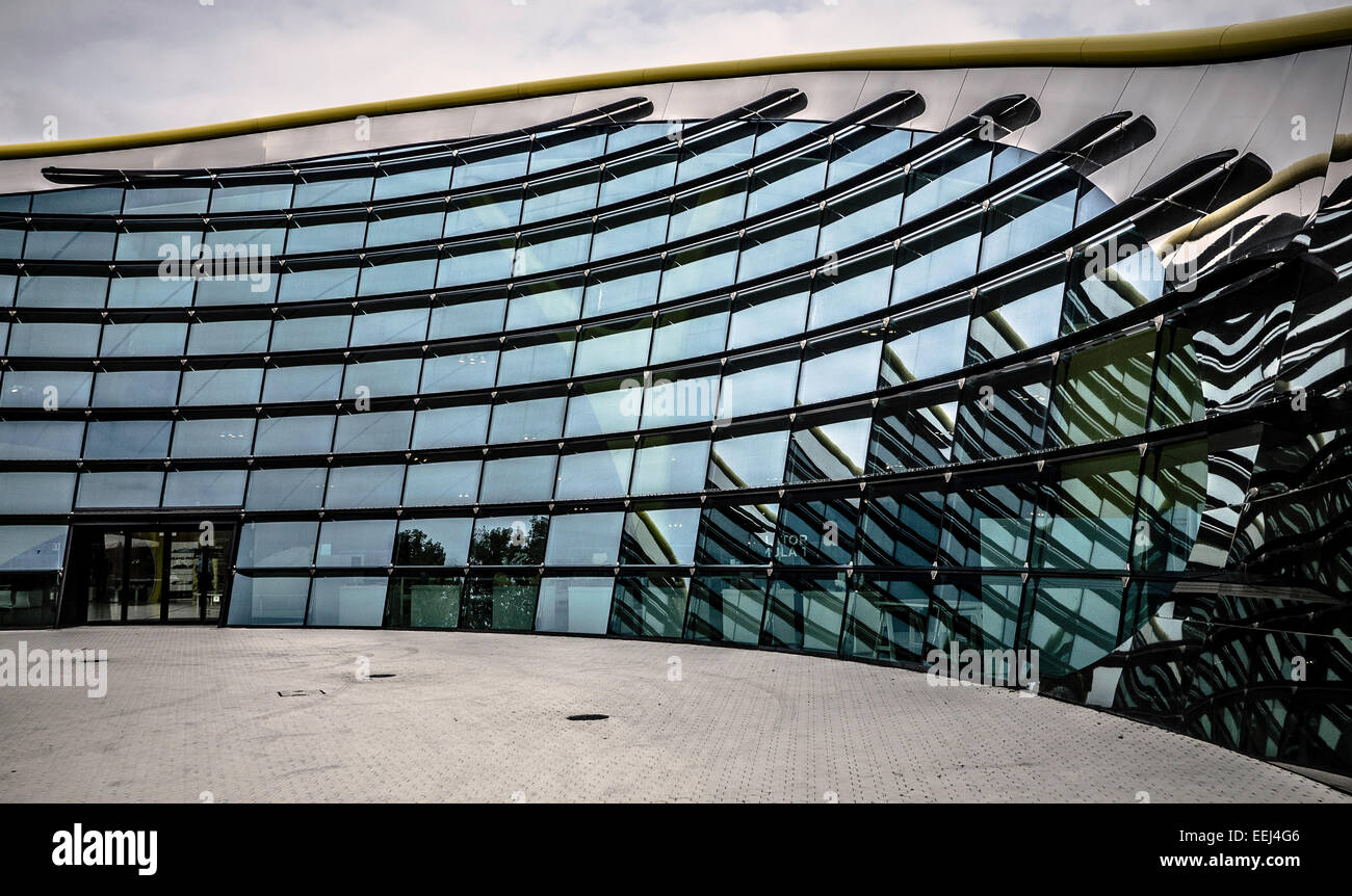 Die Fassade und dem Haupteingang des Museo Casa Enzo Ferrari in Modena Italien. Es feiert das Leben und Werk von Enzo Ferrari. Stockfoto
