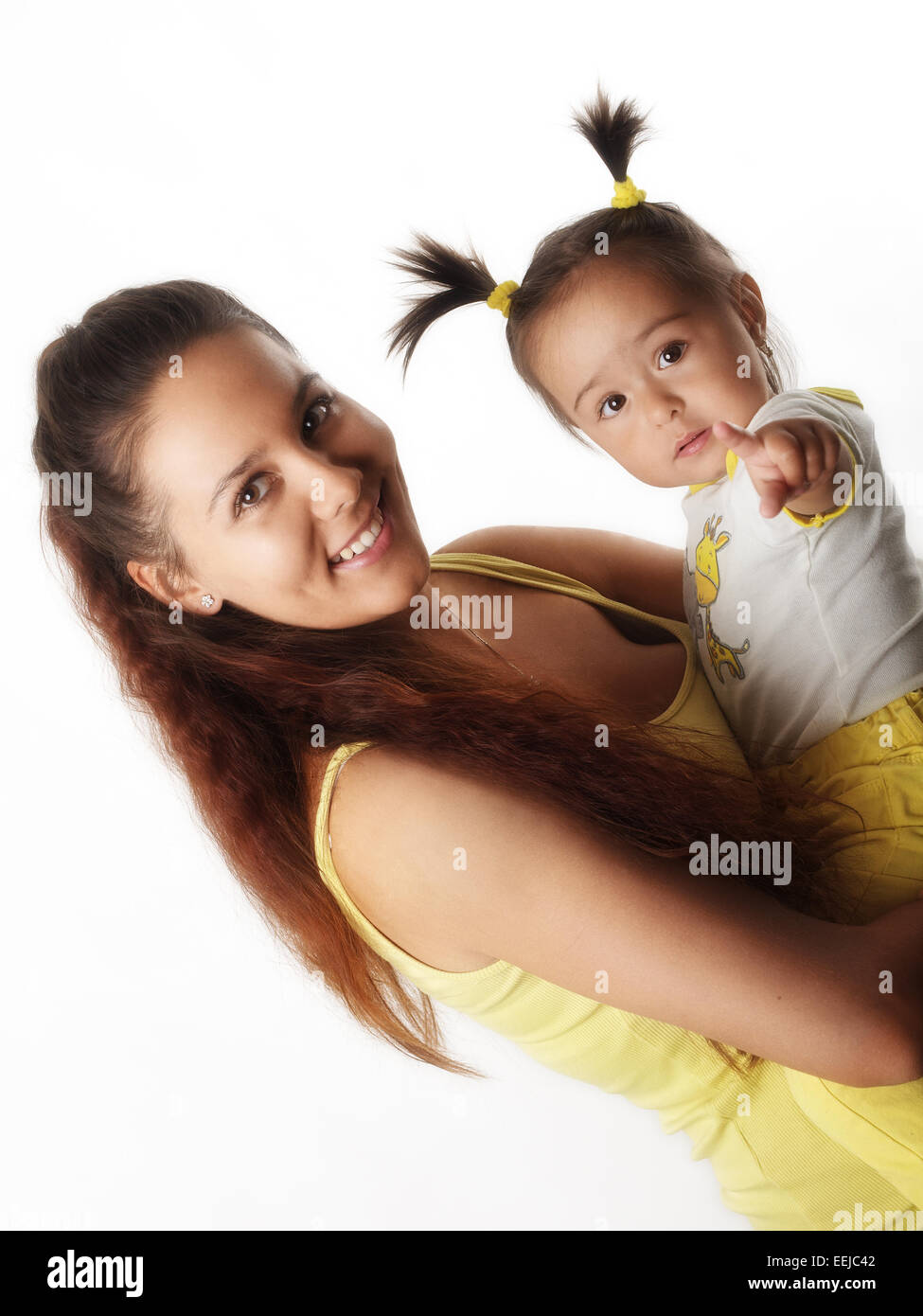 sehr junge Mutter mit Baby ein Jahr alt Stockfoto