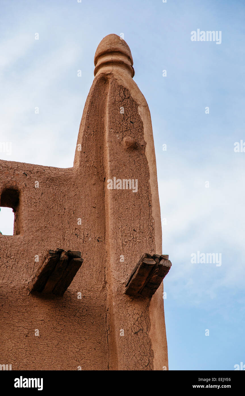Detail des Sahel Stil Adobe Gebäude, Djenne, Mali. Stockfoto