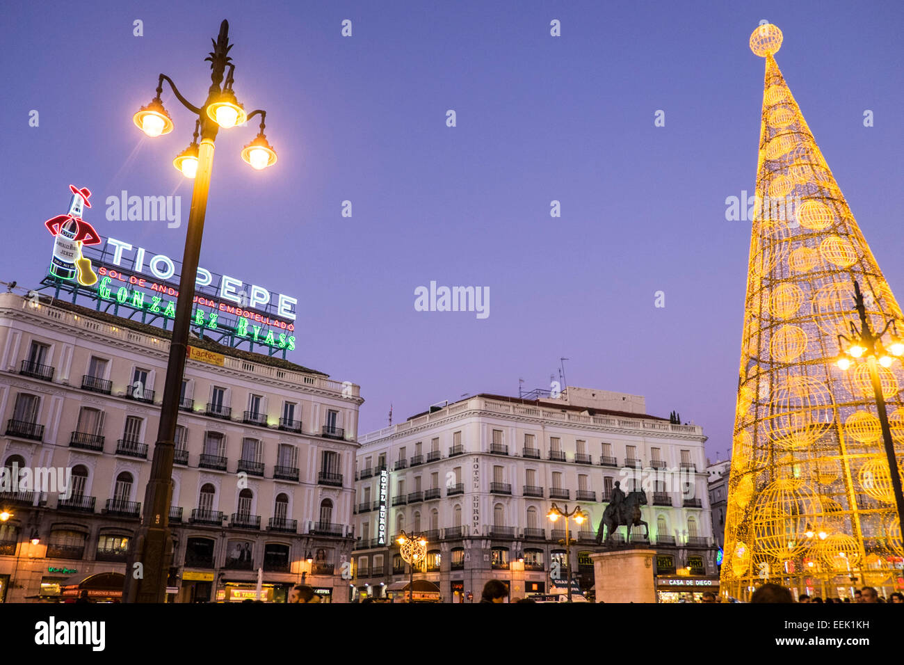 Puerta del Sol in den Abend. Madrid, Spanien Stockfoto