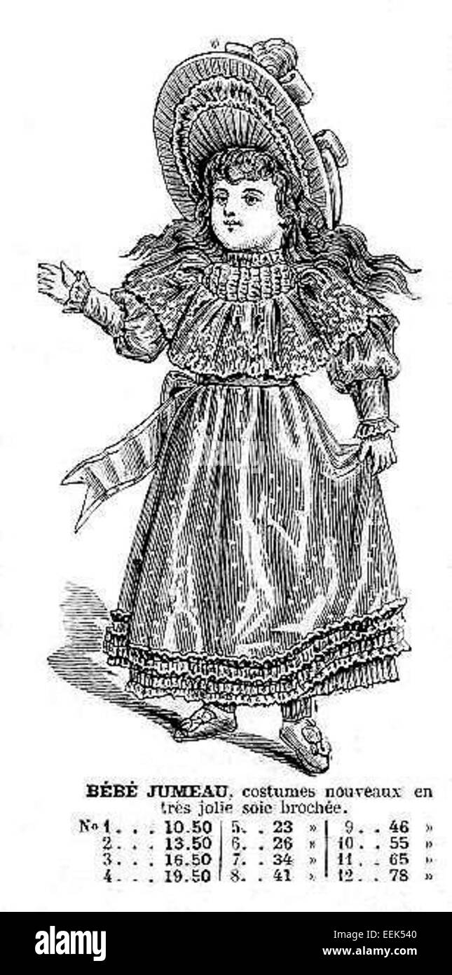 Jumeau war im 19. Jahrhundert ein bekannter französischer Puppenhersteller, der für die Herstellung hochwertiger Puppen mit realistischen Eigenschaften bekannt war. Ihre Puppen wurden von Sammlern sehr geschätzt und gelten heute als Vintage-Stücke. Stockfoto