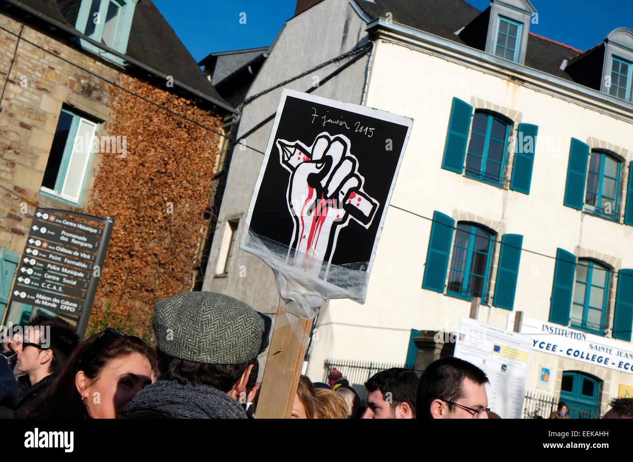Je Suis Charlie Hebdo Demonstration, Vitre, Bretagne, Frankreich Stockfoto