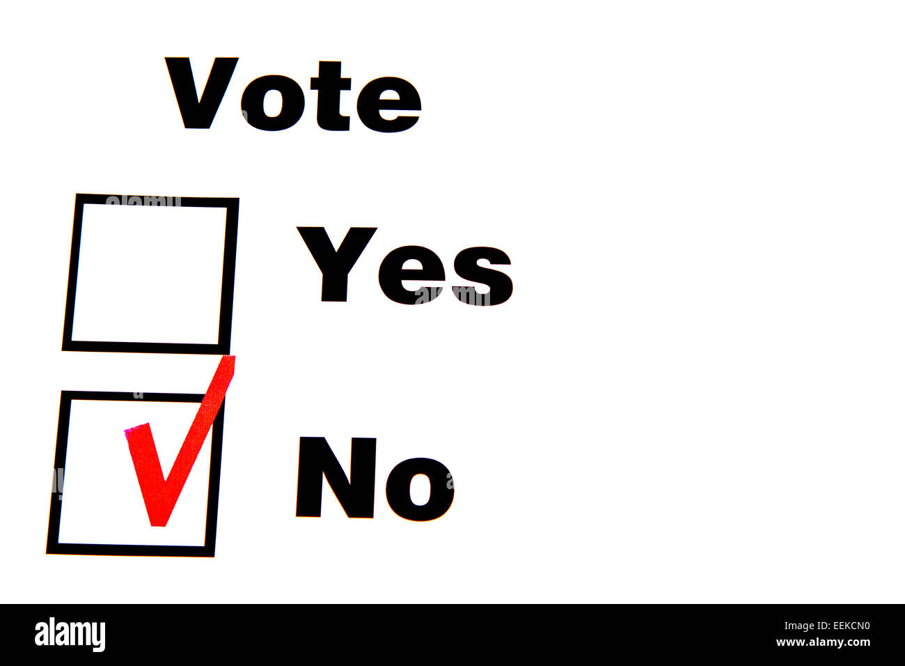 Stimmen Sie keine Häkchen nicht ja vor Abstimmung Referendum Konzept Kopie Raum weißen Hintergrund ausschneiden Stockfoto