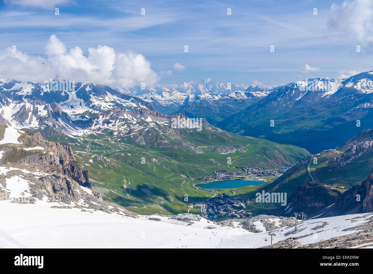 Sommer-Blick auf den Grand Motte-Gletscher Stockfoto