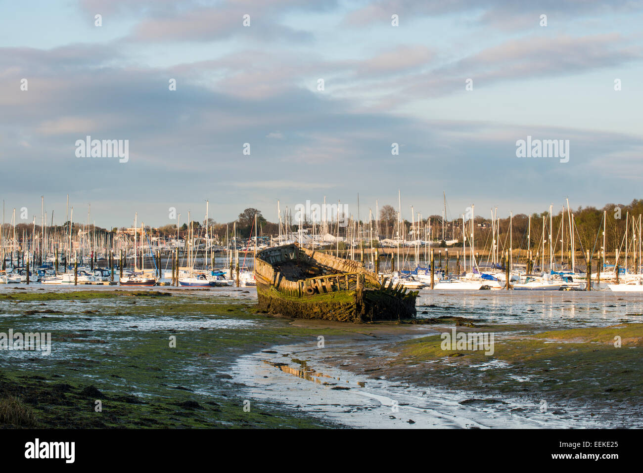 Ein verwesender Boot auf dem Fluss Hample in Hampshire. Stockfoto