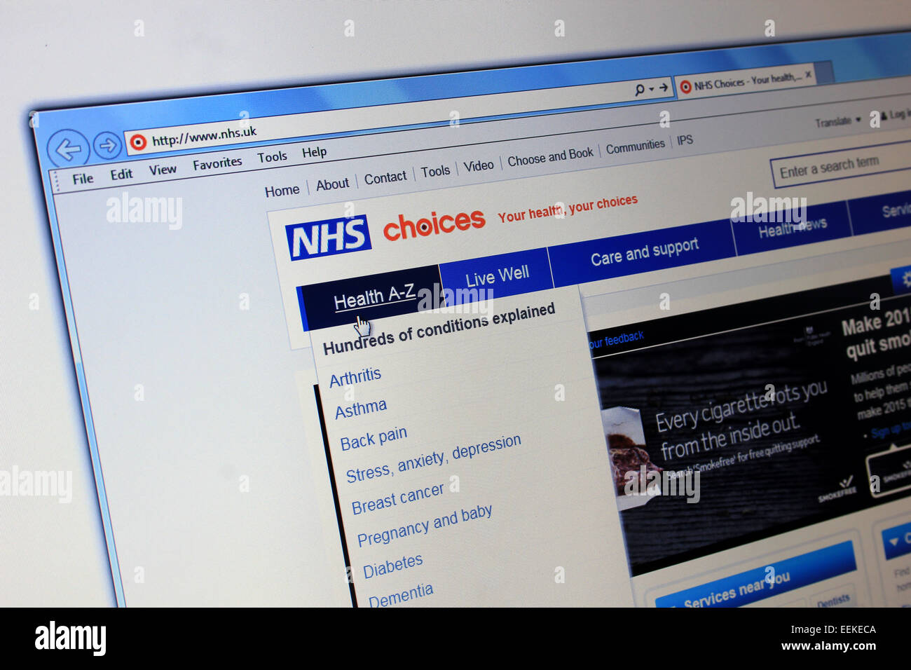 NHS Auswahlmöglichkeiten webiste Stockfoto